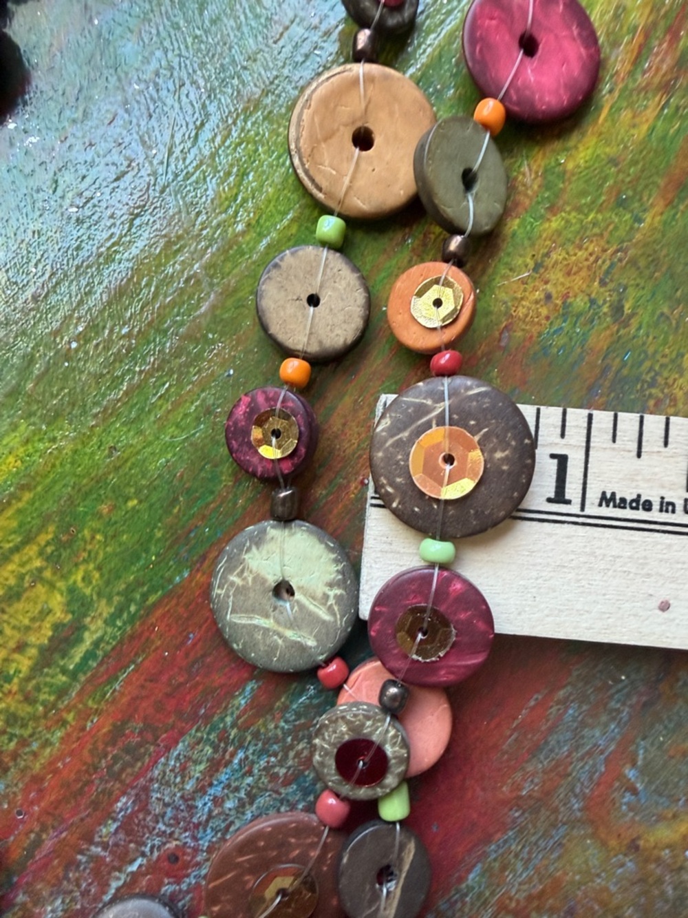 Multicolor Button-Style Long Necklace 22" long lightweight NWOT Boho - Picture 5 of 6